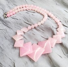 Pink Jade Gemstone Square Cut Stacked Necklace - $50.00