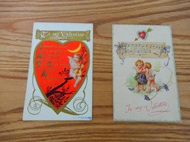 Nice lot of 2 antique 1910&#39;s Valentines post cards w/ 1¢ stamp &amp; postmark - $12.00