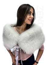 Arctic Fox Fur Shawl 47' (120cm) Extra Wide Collar Fur Wrap Detachable Ribbon
