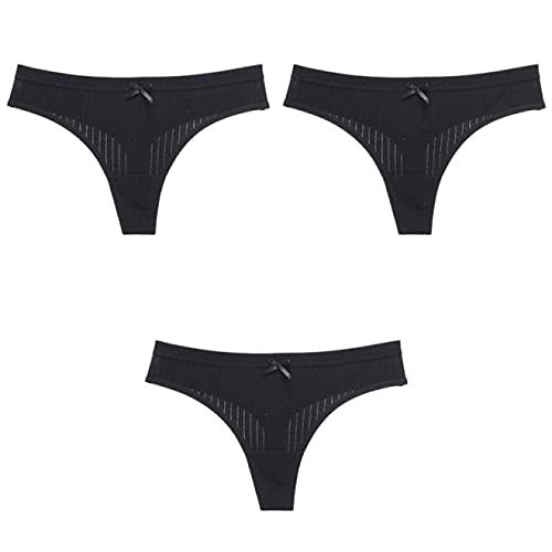 Panties Sexy Seamless G-String Thong 100% Cotton Underwear 3pcs Low-Rise Strippe
