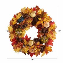 Multicolor 26" Fall Pumpkin, Gourd, Pinecone and Maple Leaf Artificial Autumn Wr - $98.57