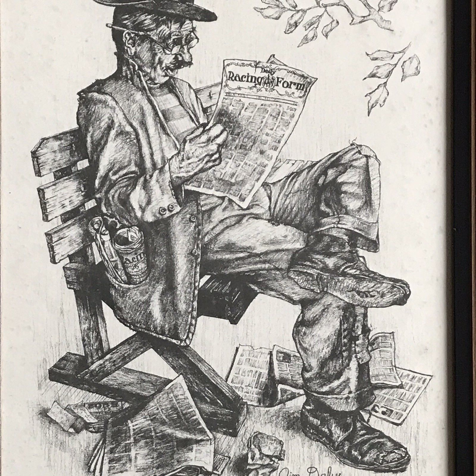 Jim Daly Art Print Still Trying Hobo Reading Daily Racing