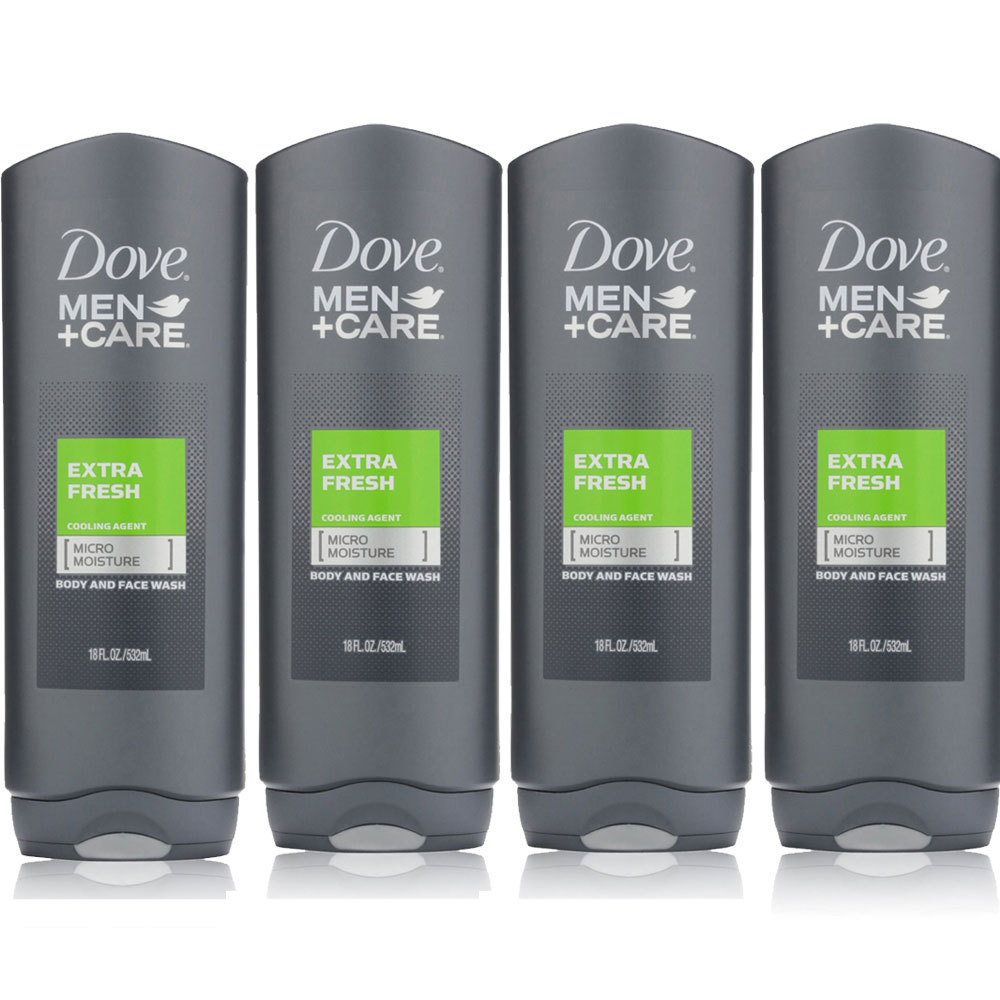 Pack of (4) New Dove Men +Care Body and Face Wash - Extra Fresh - 18 oz