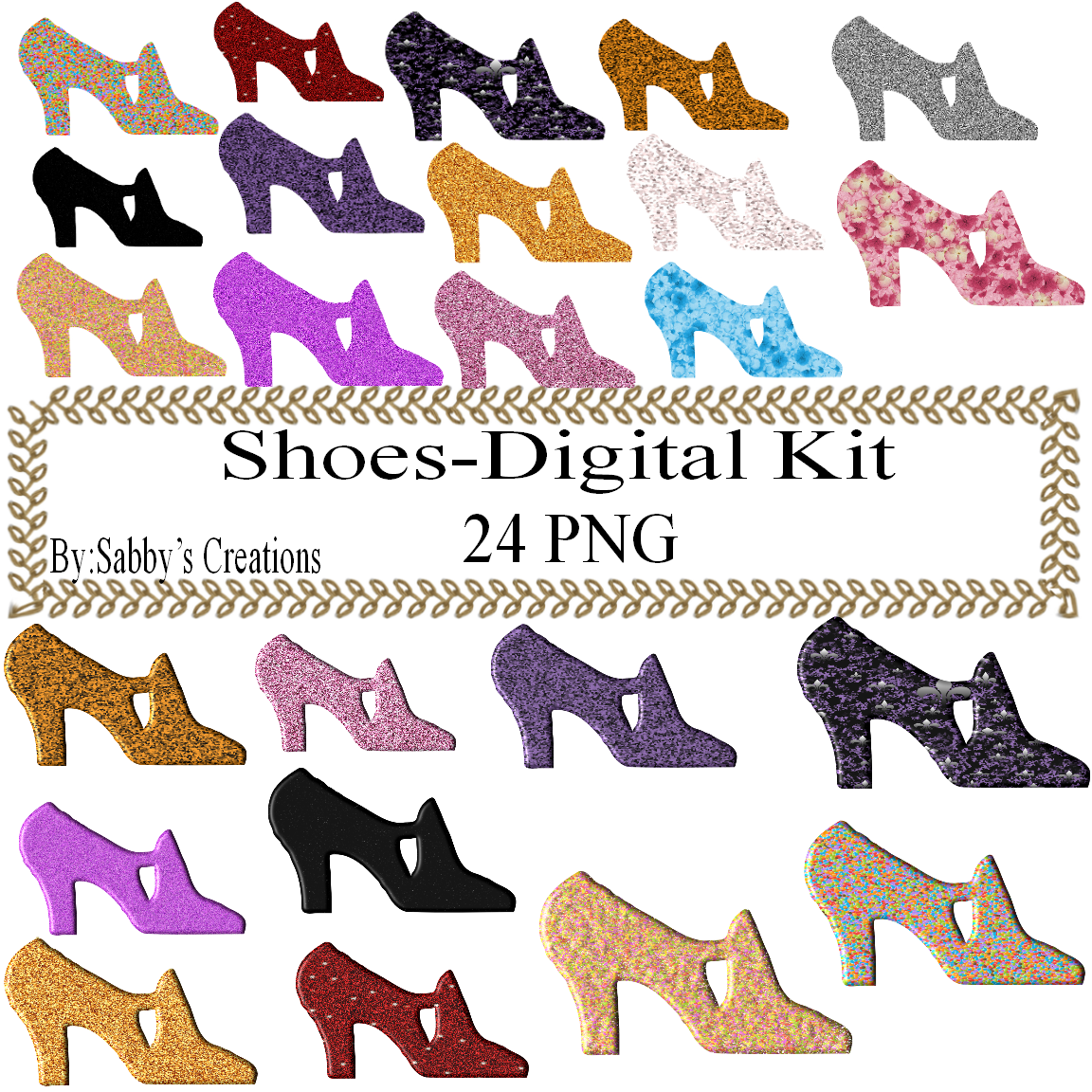 Glitter Shoes Digital KitJewelry TagClipartArt ClipGift TagDigital