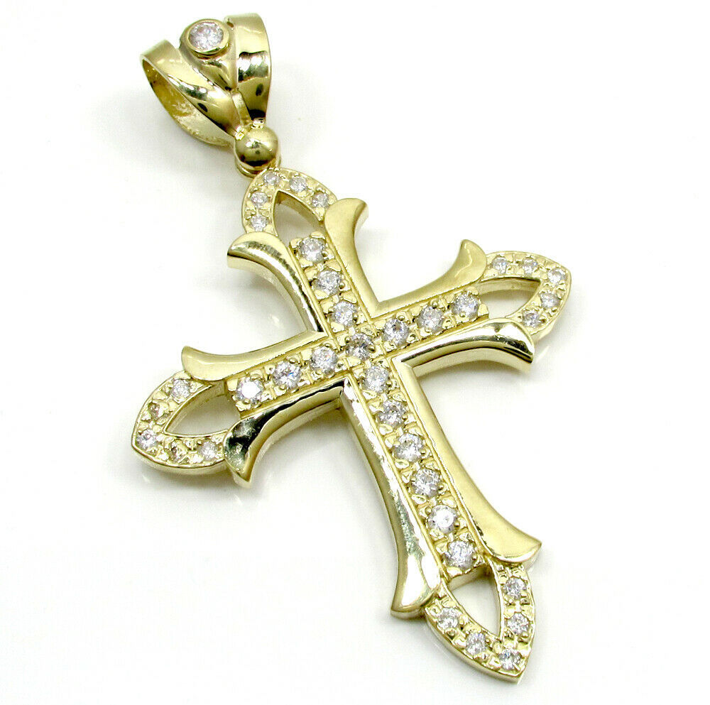 1.50ct Diamond Christmas Religious Mens Cross Pendant Solid 14k Yellow ...