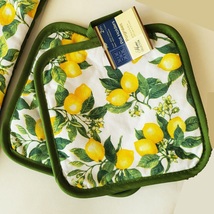 Lemon Kitchen Set, 9 Pc, Table Linens Placemats Towels Mitts Citrus Fruit Decor image 4