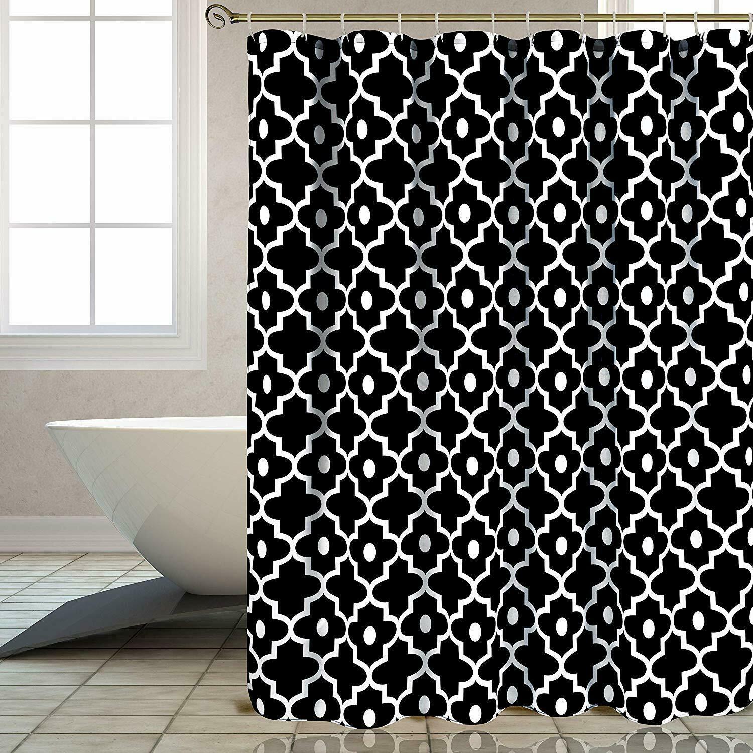 Extra Long 84" Geometric Black White Farmhouse Textured Fabric Shower