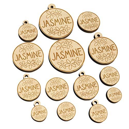 Jasmine Text with Image Flavor Scent Mini Wood Shape Charms Jewelry DIY Craft -