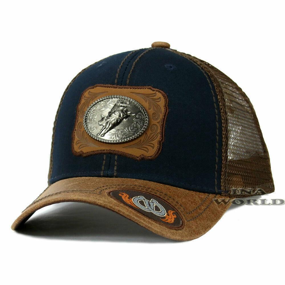 RODEO COWBOY Hat Bull Rider Metal Patched Mesh Snapback Baseball Cap ...