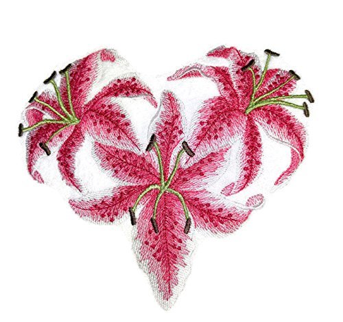 Custom:Heart of Lilies Embroidered Iron on/Sew Patch 6.90 6.11] [Made in USA]