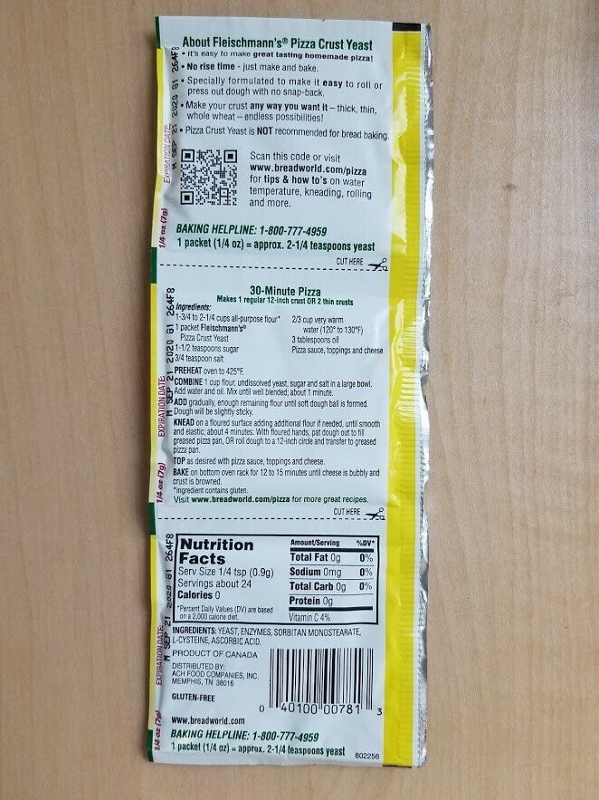 Fleischmann's PIZZA CRUST Yeast (3 Packets x 1/4oz = 3/4oz Total) Exp