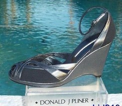 Donald Pliner Couture Black Suede Pewter Leather Wedge Shoe Peep Toe $260 NIB 10 - $117.00