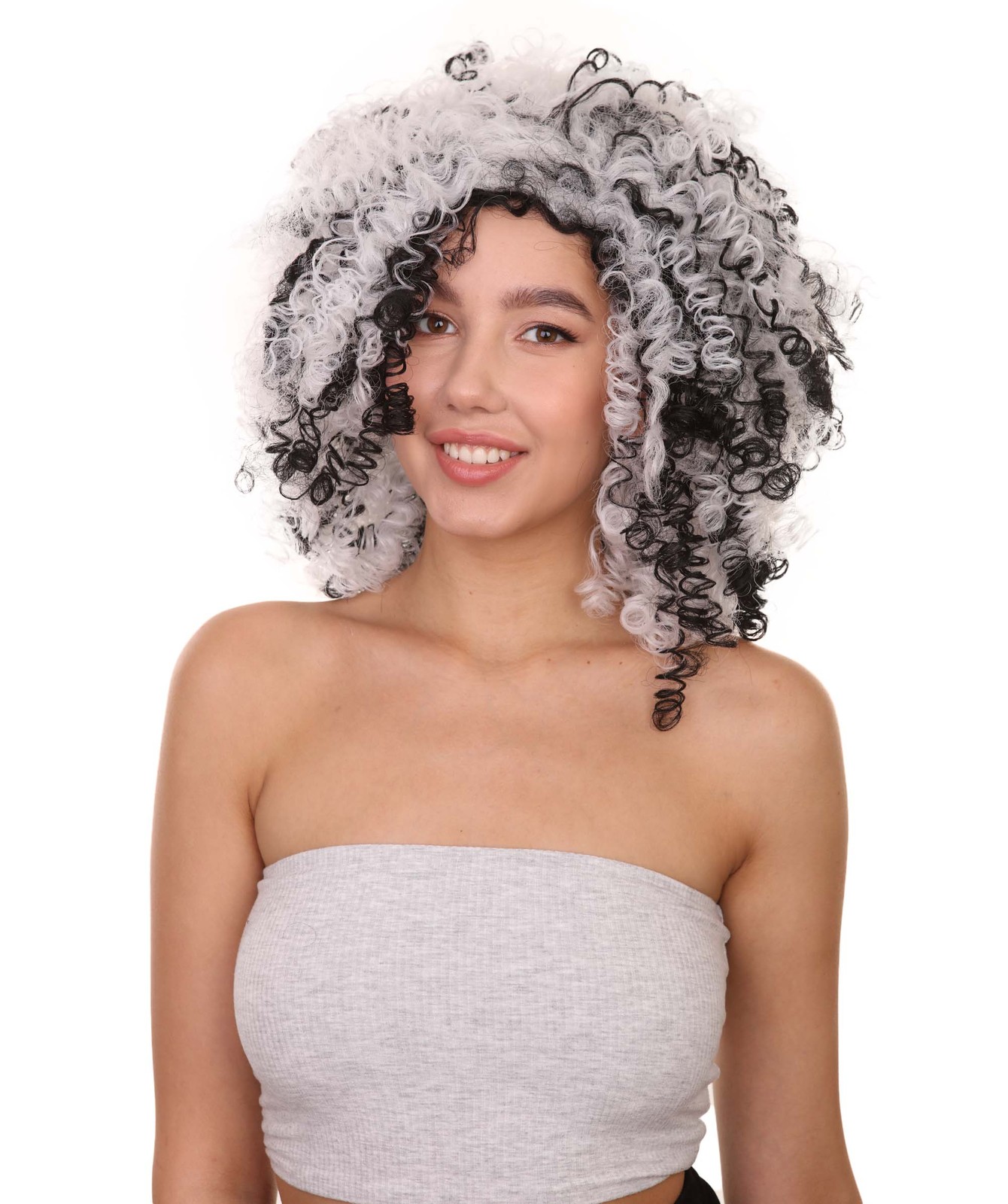 Witch Two-tone Afro Womens Wig | Curly Horror Black And White Jumbo Wig | Premiu