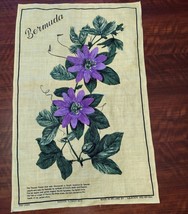 Vintage Tea Towel, Irish Linen, Passionflower Souvenir of Bermuda, Wall Hanging image 1
