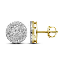10k Yellow Gold Womens Round Diamond Framed Flower Cluster Screwback Earrings - $899.00
