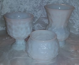 Vtg E.O. Brody White Milk Glass Vase /Compote Bowl/ Planter Crinkled Texture VGU - $11.95