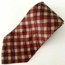 Pierre Cardin Necktie Tie Check Plaid Brown Beige Maroon - $9.85