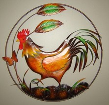 Rooster Plaque Metal Round 20" Diameter Country Farm House Chickens 3D Detail image 2