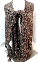 Coldwater Creek Knit Shawl Black Taupe Tan Fringed 22&quot; x 62&quot; - $17.81