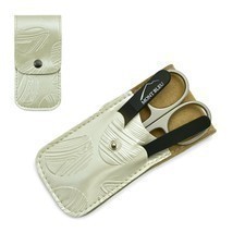 Mont Bleu 3-piece Manicure Set &amp; Glass Nail File in Beige Eco-Leather Ca... - $25.00
