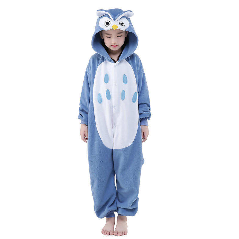Kid's Kigurumi Pajamas Owl Onesie Pajamas Velvet Mink Blue Cosplay For Boys and