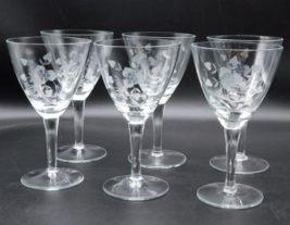 Set of 6 Crystal MCM Floral Pattern Etched Wine Goblets Glasses 6&quot; ~ 8 o... - $24.00