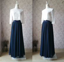 Navy Chiffon Skirt Outfit, Full Length Navy Chiffon Skirt, Navy Wedding, Plus  image 2