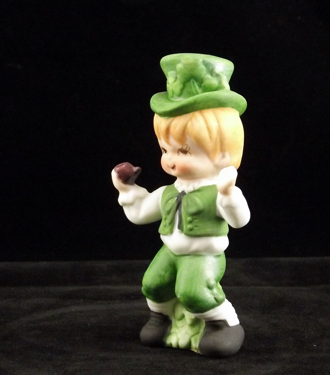 Vintage Lefton Irish boy bisque figurine with shamrock hat People