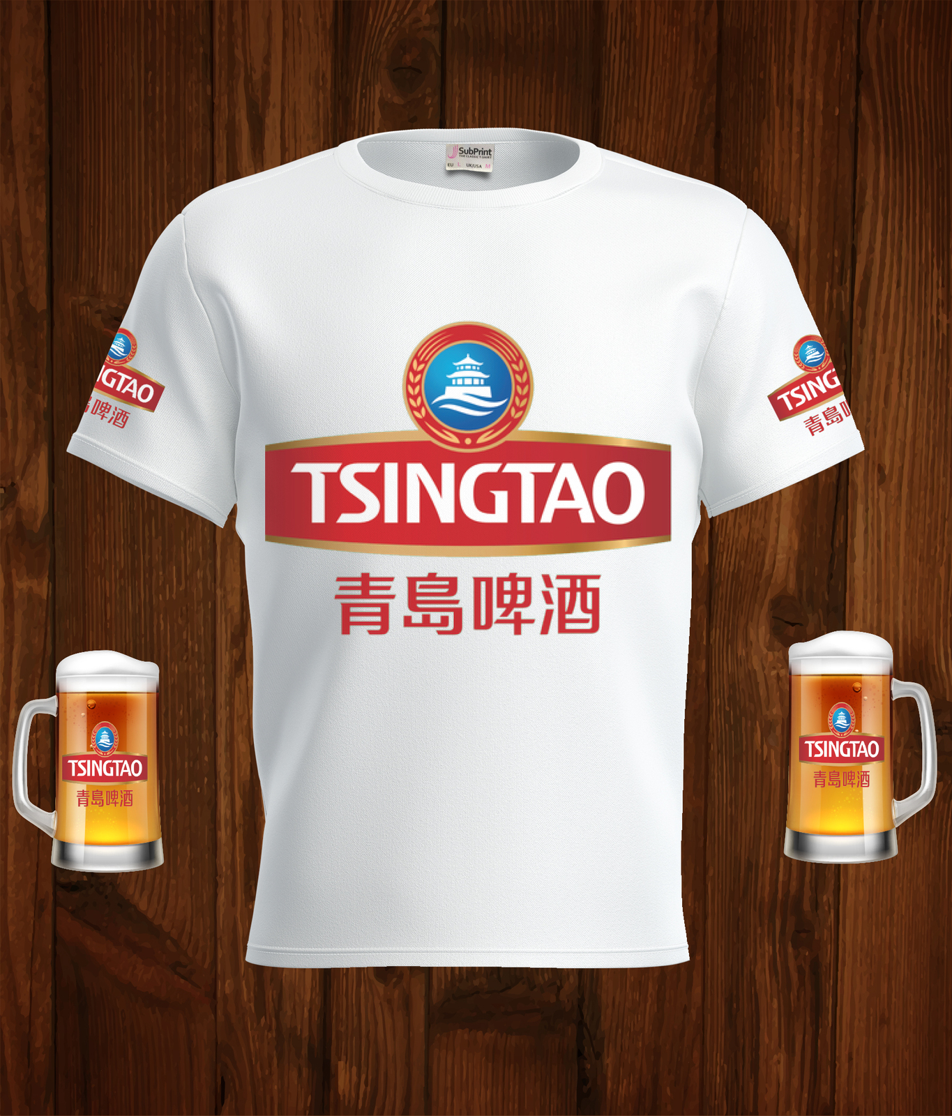 Primary image for Tsingtao  Beer Logo White Short Sleeve  T-Shirt Gift New Fashion 