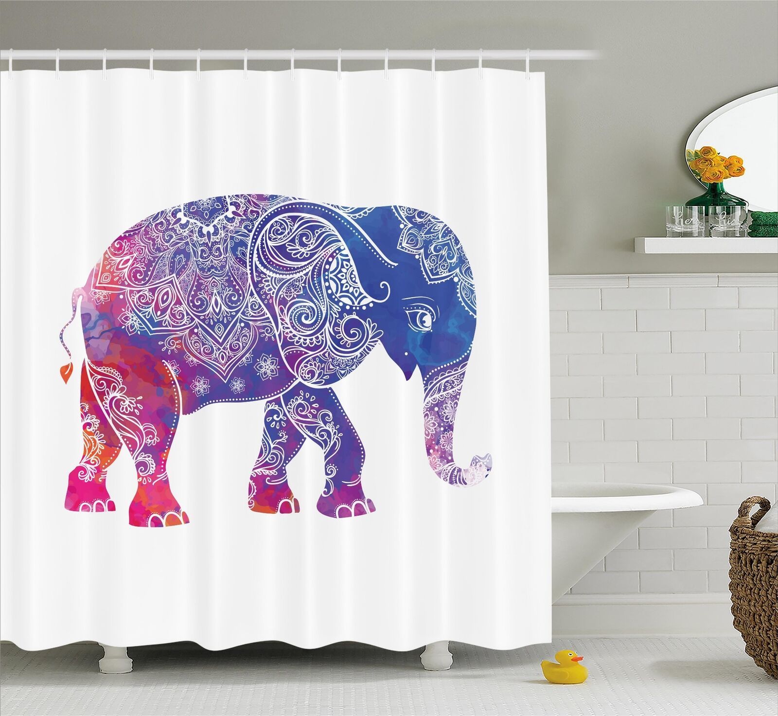 Elephant-Ethnic-Print-Artwork-Fabric-Shower-Curtain-Boho-...