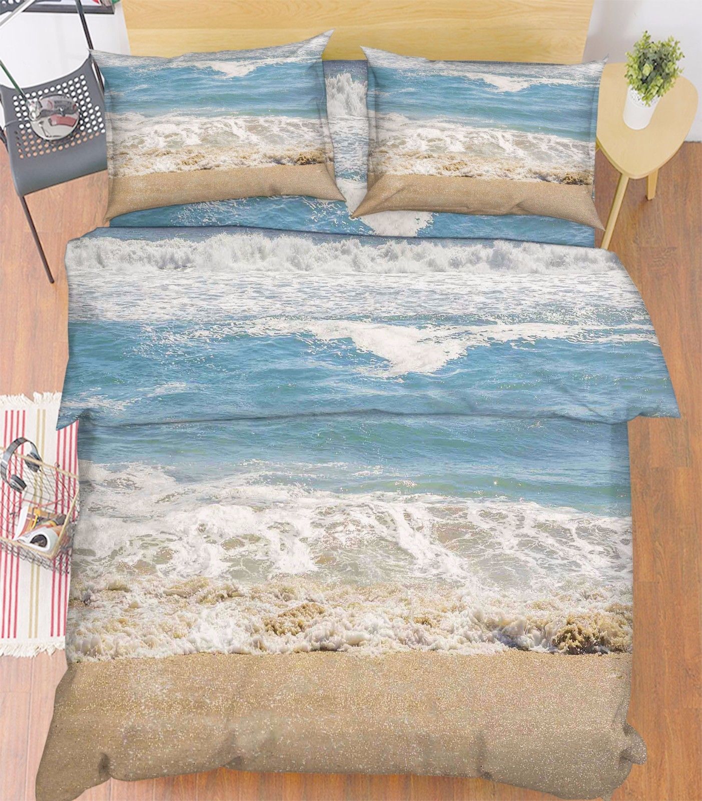 3D Beach Waves 1 Bed Pillowcases Quilt Duvet Cover Set Single Queen