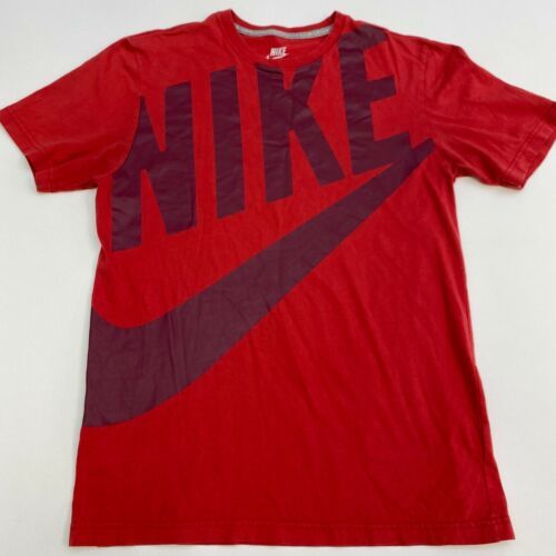 Nike Tee Mens M Red Maroon Short Sleeve Crew Neck NIKE Logo Graphic 100 ...