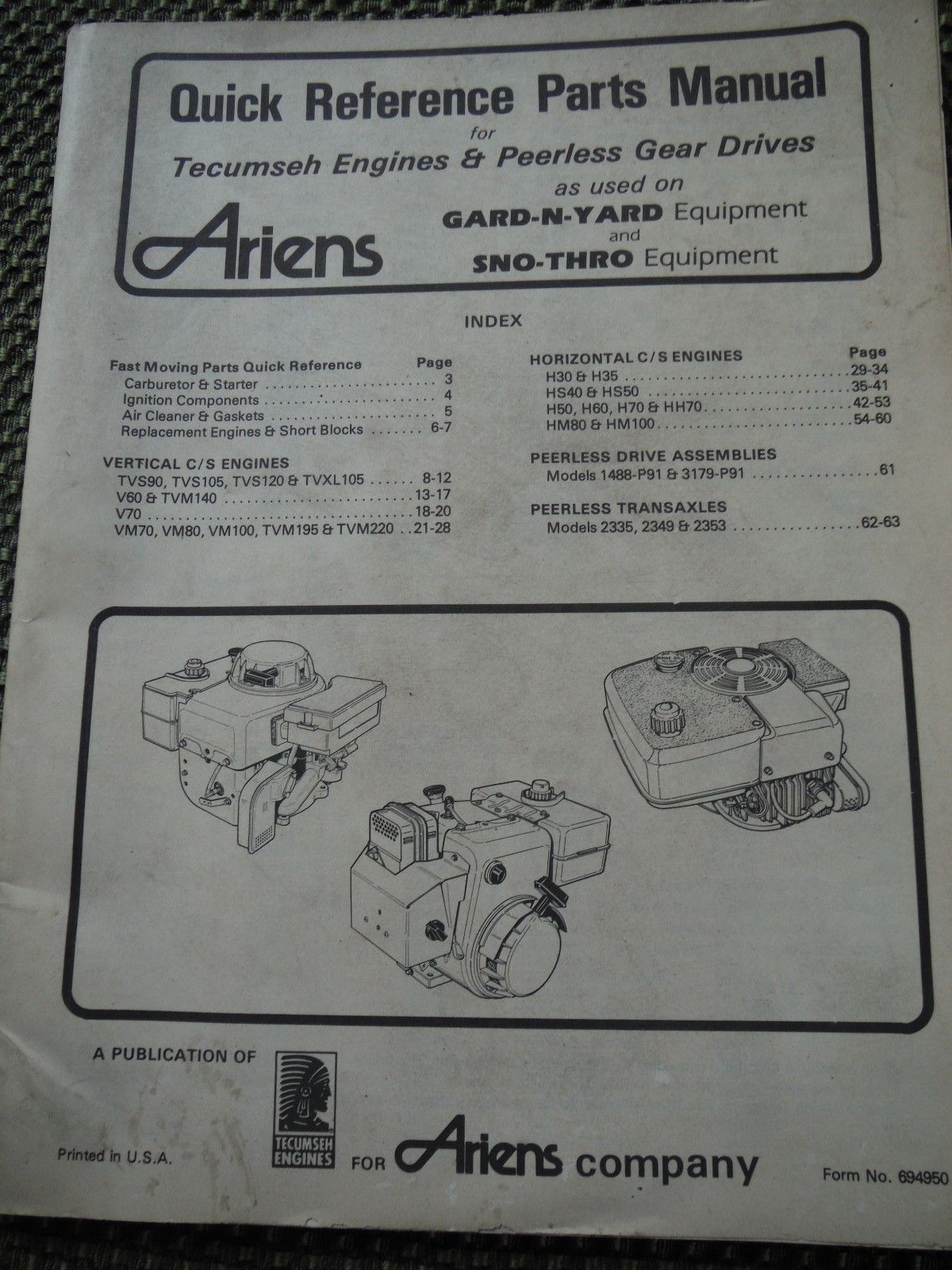 S l1600. S l1600. ariens tractors parts manual for Tecumseh Engines ...