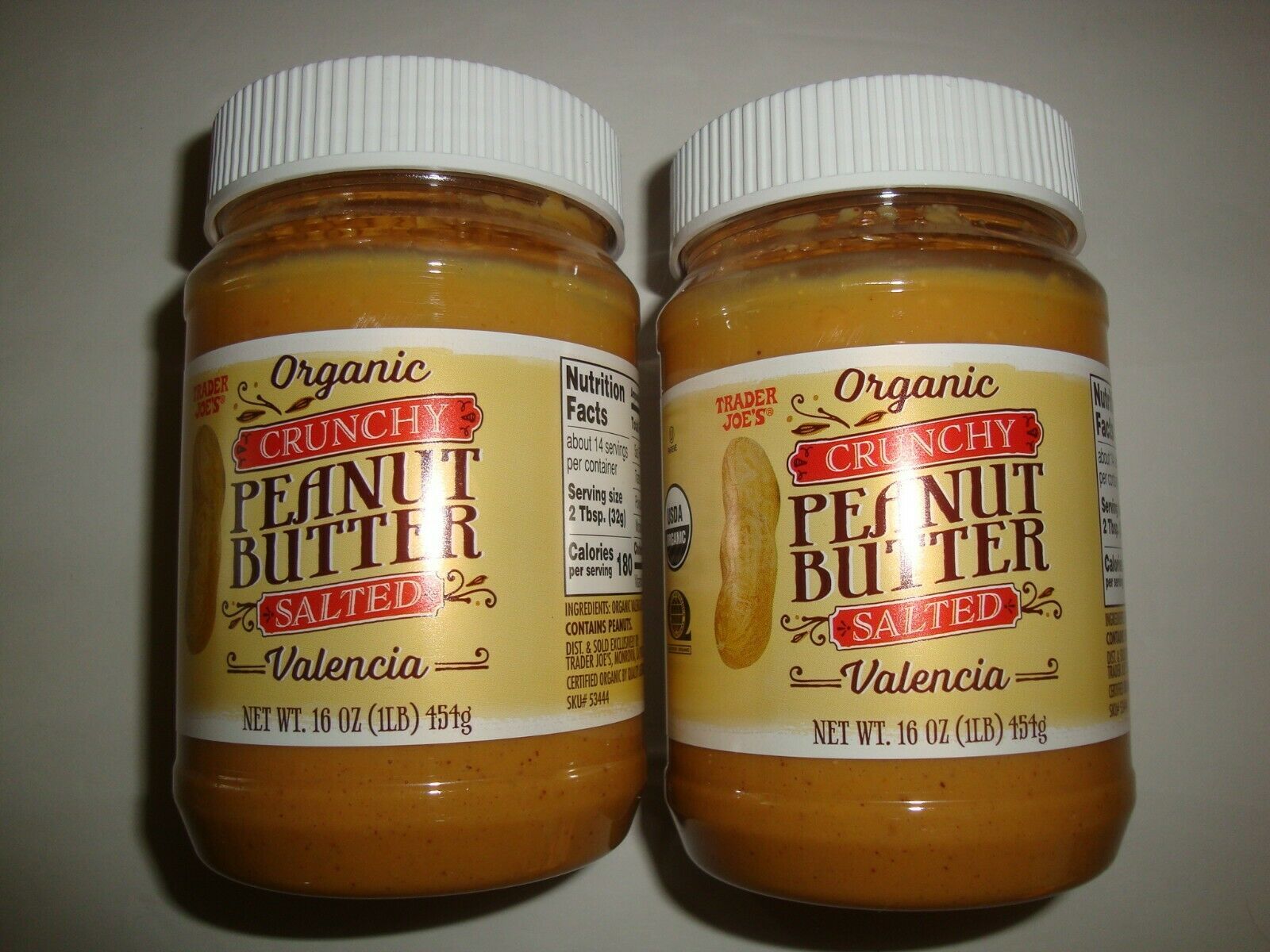 New Trader Joe's Organic CRUNCHY Peanut Butter Salted Valencia 16 Oz ...