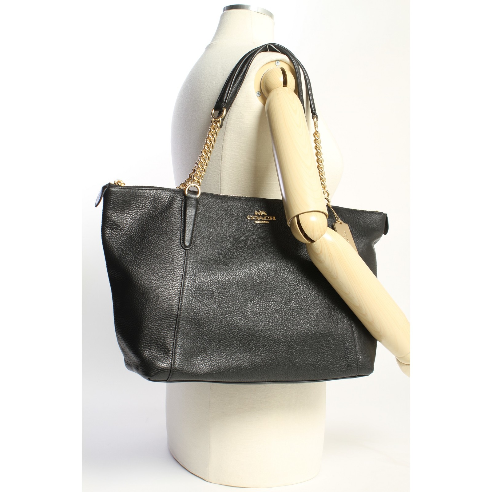 NWT COACH Ava Chain Tote Shoulder Bag Handbag Purse Gold Leather Black - Women&#39;s Handbags & Bags