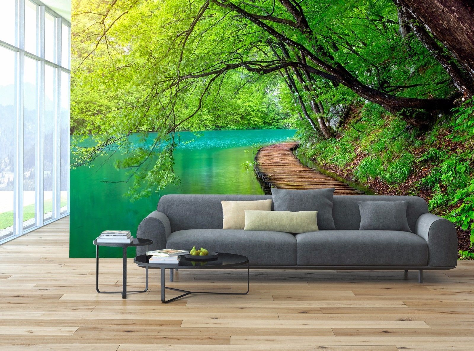 Forest Wall Mural Deep forest stream with crystal Wallpaper Mural Wall ...