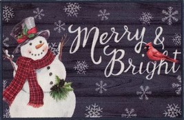 PRINTED KITCHEN RUG (nonskid)(20&quot;x30&quot;) CHRISTMAS, SNOWMAN, MERRY &amp; BRIGH... - $21.77