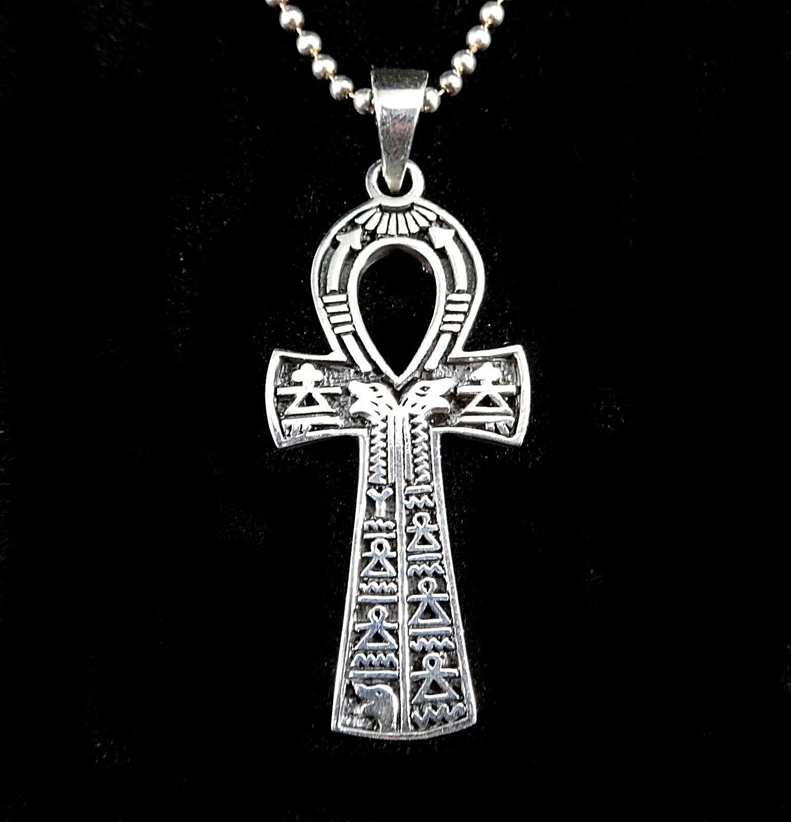 Handcrafted Solid 925 Sterling Silver Egyptian ANKH w/Hieroglyphs Cross ...