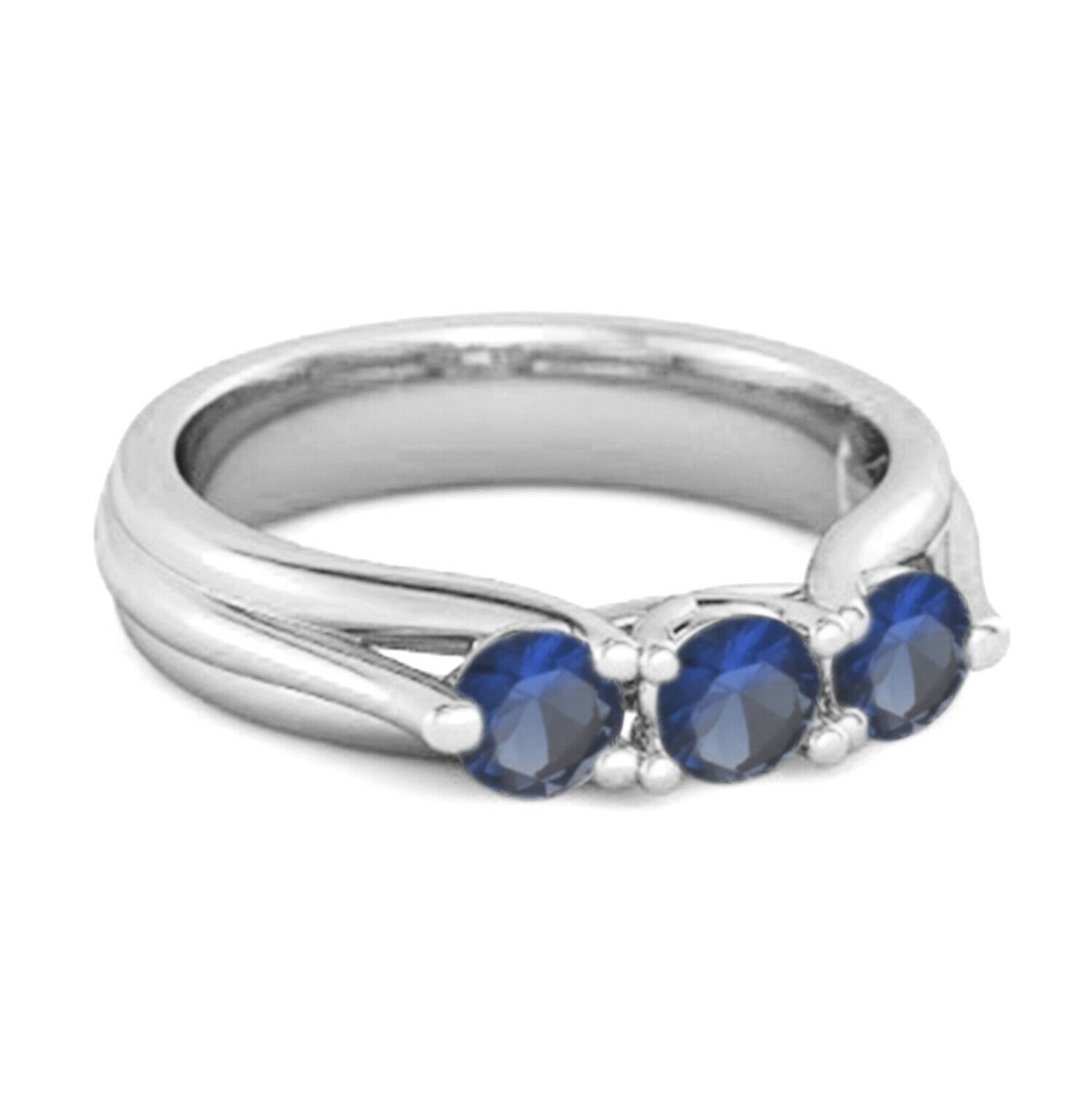 0.30 Ct Blue Sapphire Three-Stone Harmony 9k White Gold Promise Ring