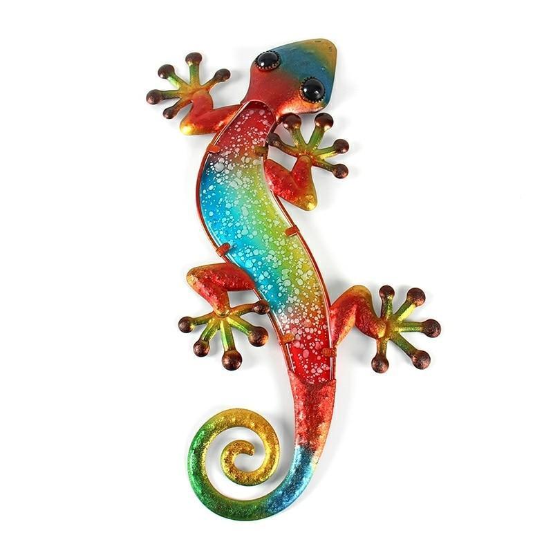Handmade  Metal Gecko Wall Decor with Glass for Home Garden Decoration and Minia