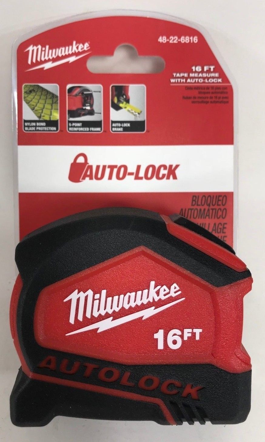 Milwaukee - 48-22-6816 - 16' Compact Auto Lock Tape Measure - Measuring ...