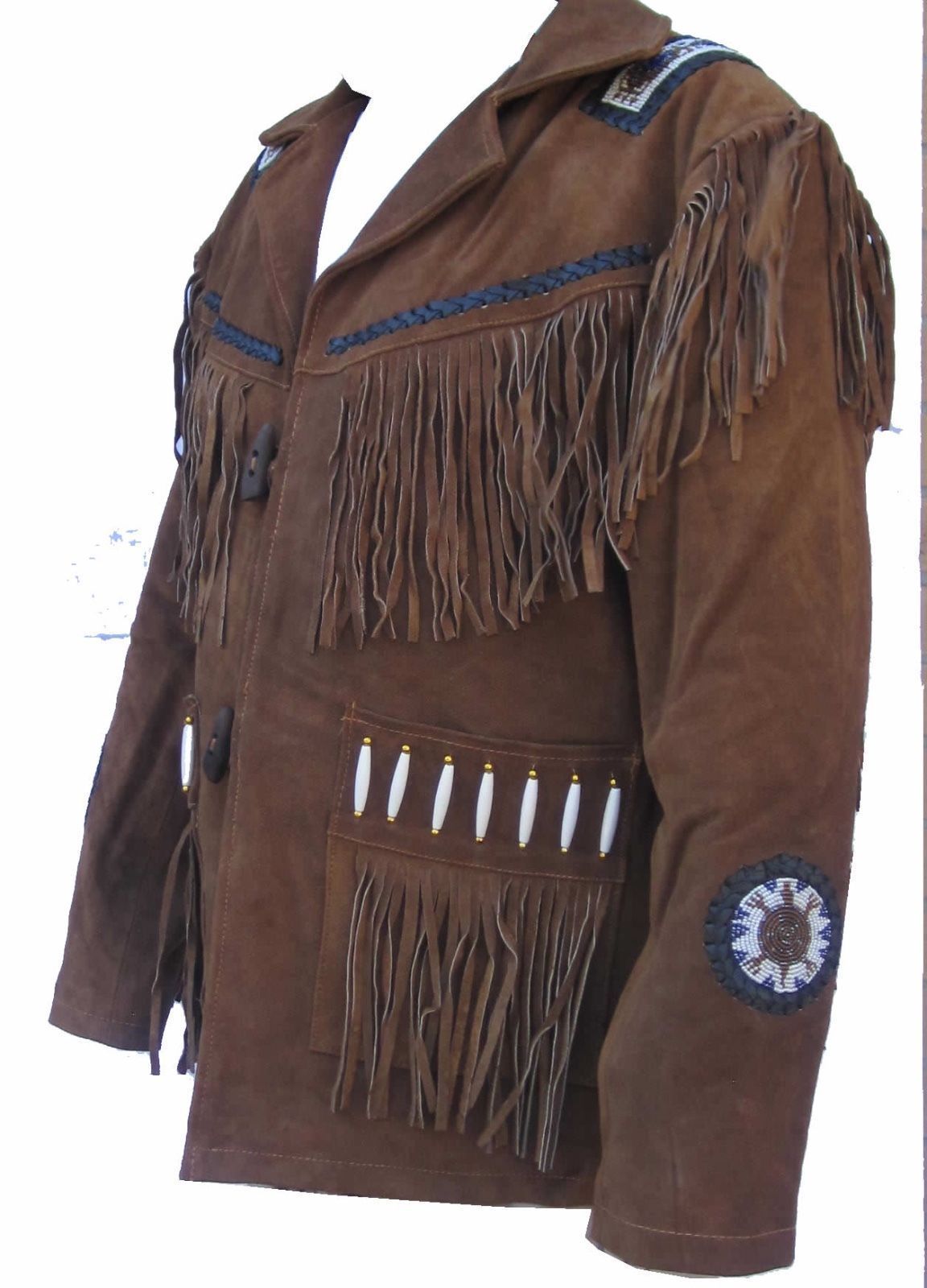 Handmade Fringe Western Suede Leather Jacket Beads Native American