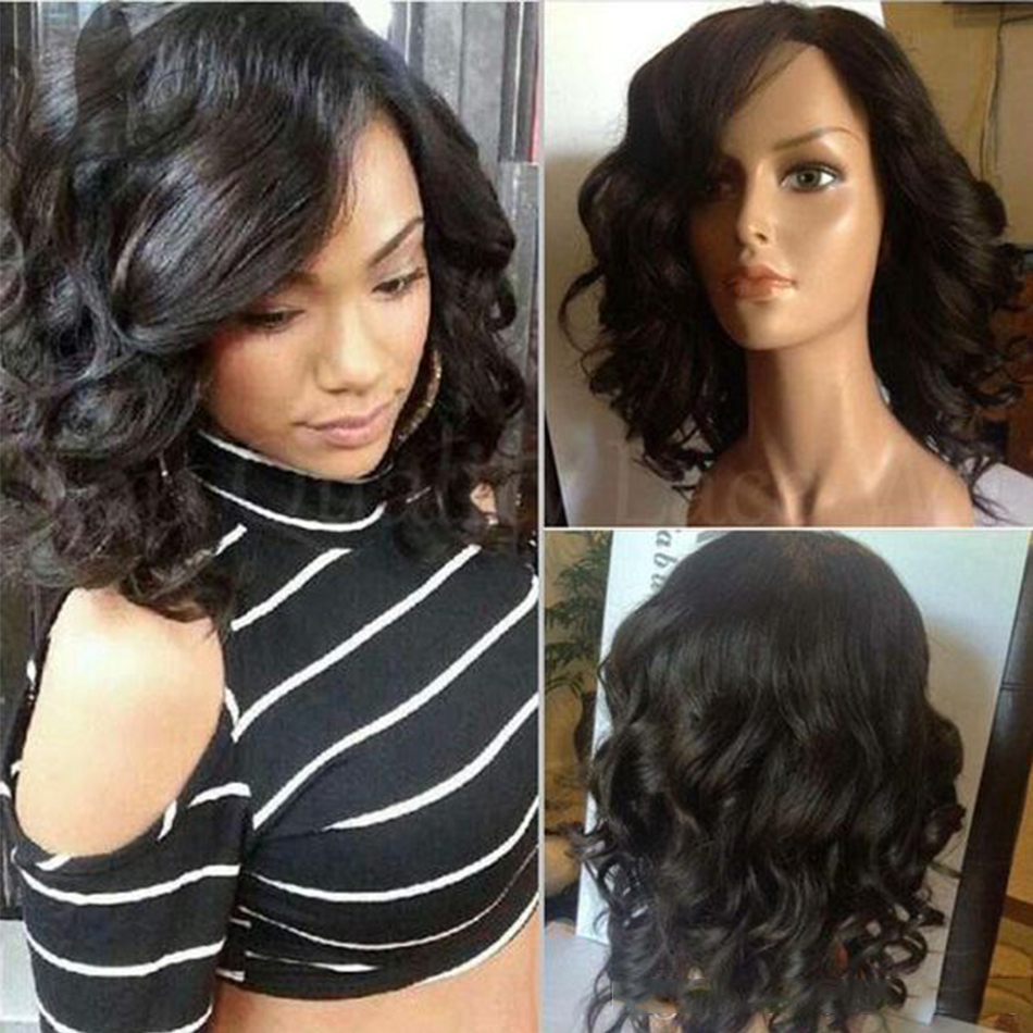 Short Bob Full Lace/Lace Front Wigs Natural Color Virgin Wavy Bobs 8-14 Inches