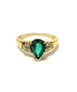 14K Yellow Gold Ring Green Columbian Emerald Pear Shape with Diamond Siz... - £824.35 GBP