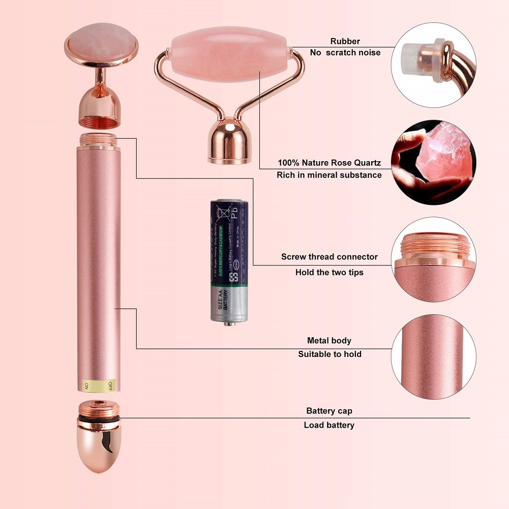 2IN1 Electric Jade Roller Facial Massager Rose Quartz, Energy Beauty