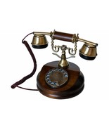 Téléphone Fixe Vintage En Bois Métal Rétro Avec Câble et Disque Marquage - $360.59