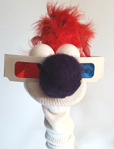 D76 * Basic Custom Made "3D Fan w/ Purple Nose & Red Feather Hair" Sock Puppet - $5.00