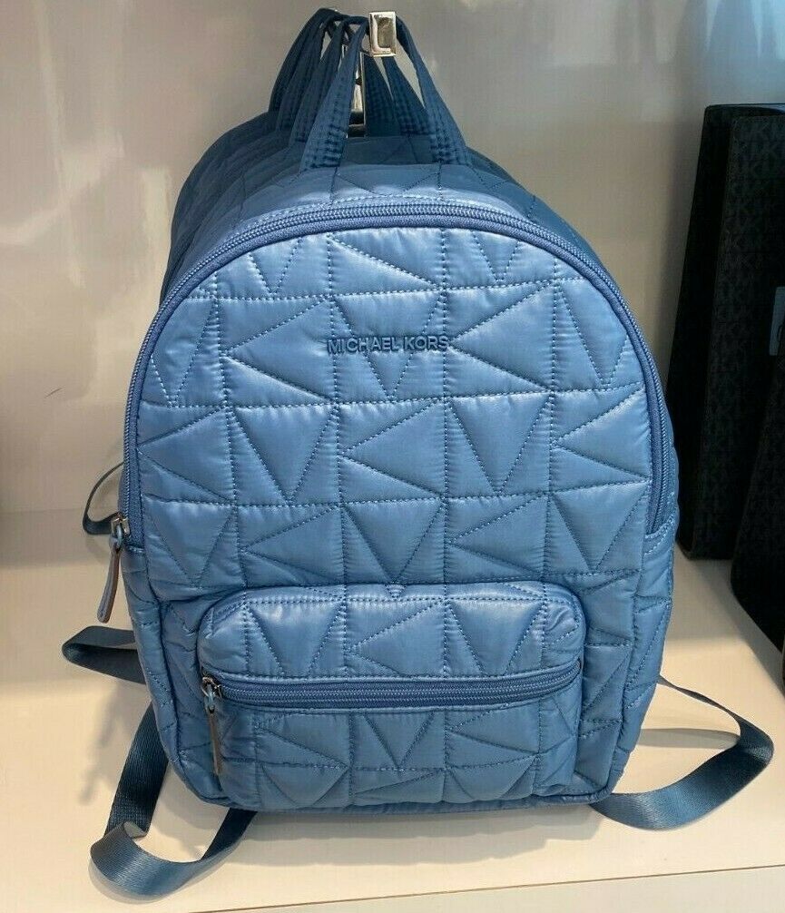 Michael Kors Winnie Medium Quilted Nylon Blue Backpack 35T0UW4B2C NWT $398 FS