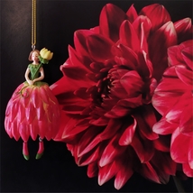 Dahlia Flowergirl Ornament, Flower Fairy Sculpture Hanging, Fairytale Decor - $18.30