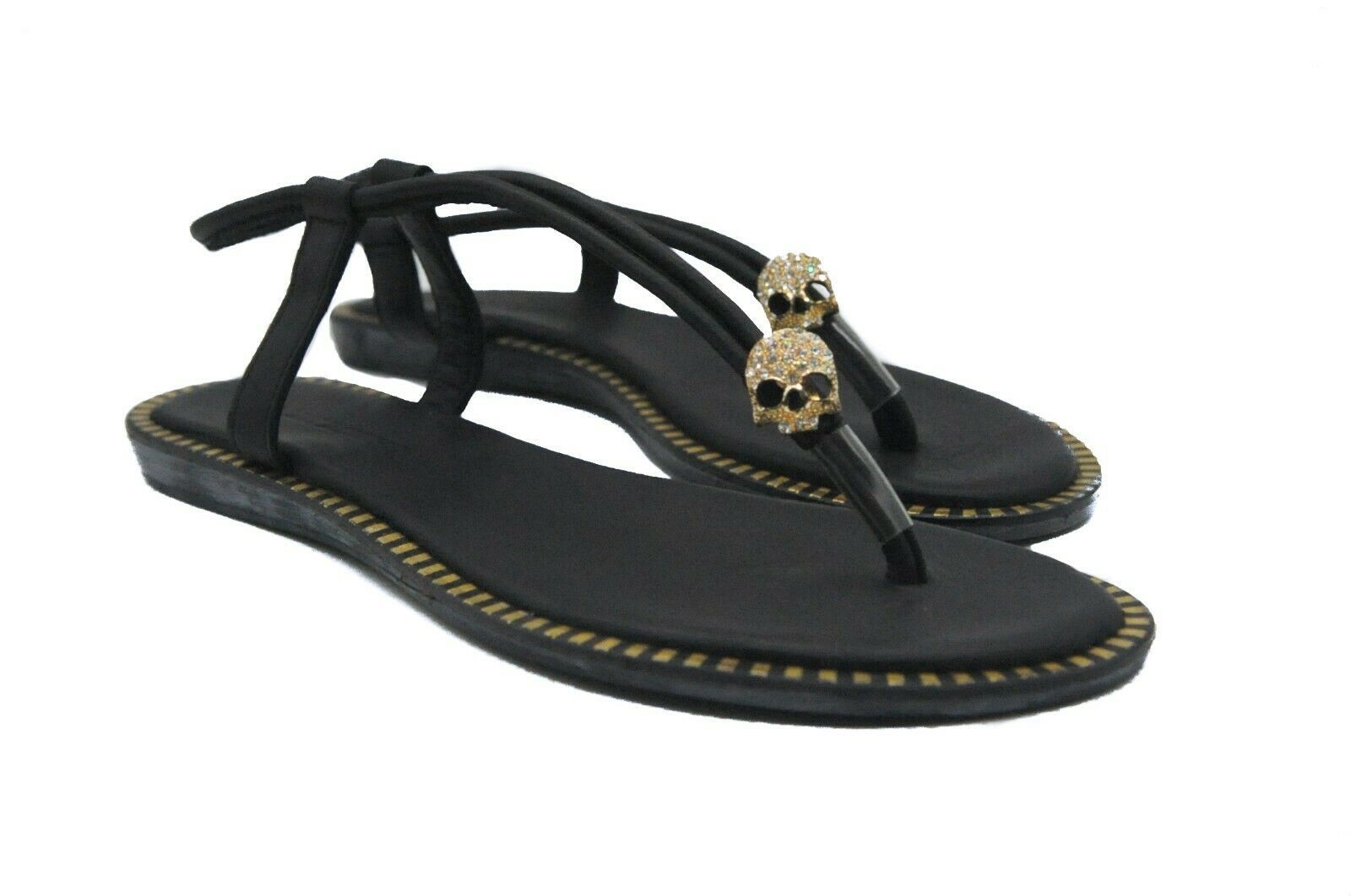 Goody2Shoes Ladies Black Flip Flop Sandal with Diamond Skull Brooch ...